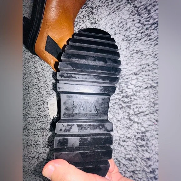 ZARA Tan Leather Ankle Boots - Picture 8 of 10